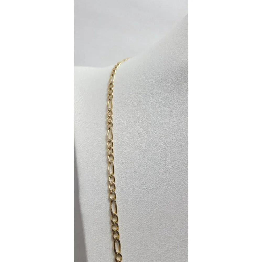 14K Two Tone Multi Color Gold Diamond Cut Figaro Link Chain Necklace 25.25
